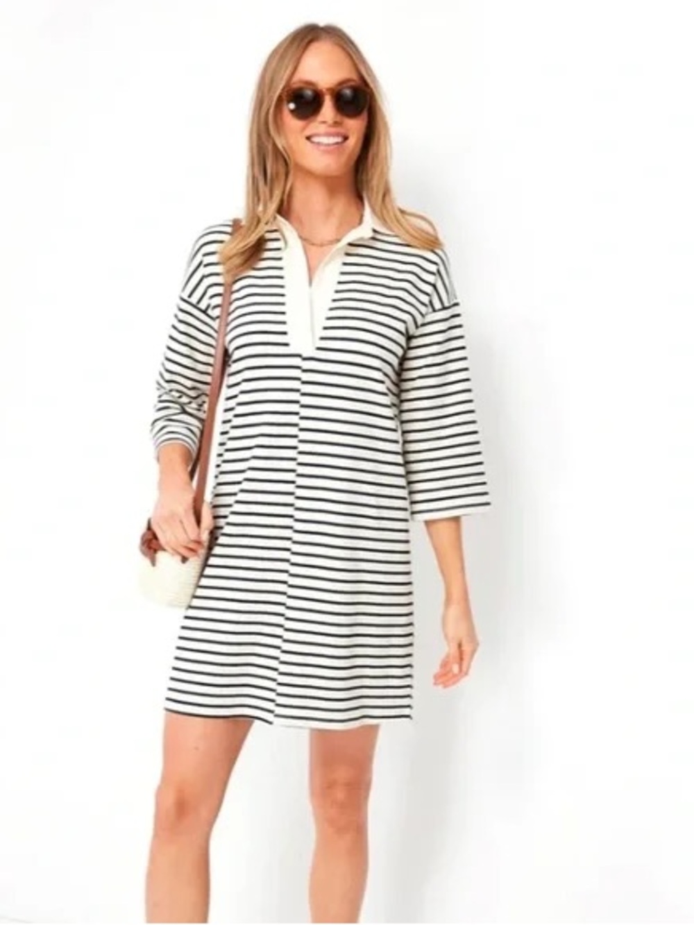 Tuckernuck Cream/Green Stripe Ashton Knit Polo Tunic Dress XXL Breton Coastal